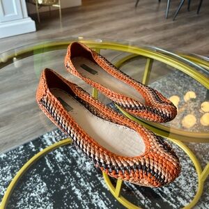 Prada Woven Orange and Black Ballet Flats